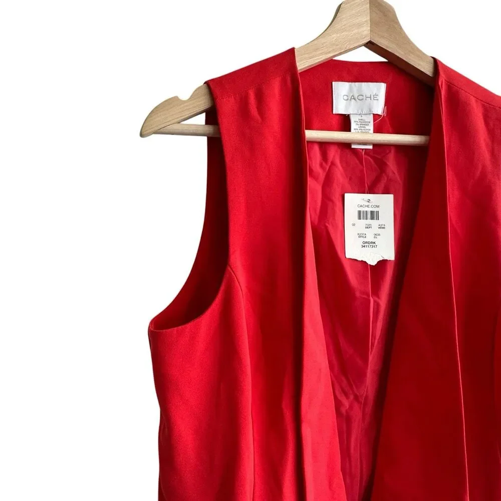 Cache Open Vest 6 Red NEW gold accents Drapery Sleeveless
